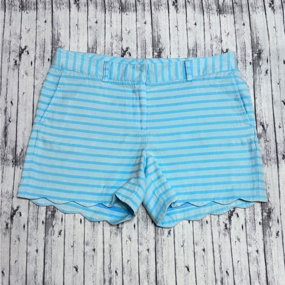 J. McLaughlin Scalloped Hem Striped Shorts